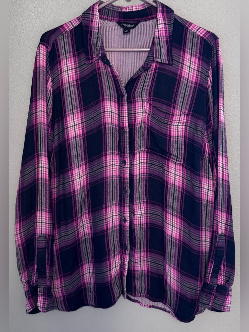 Vintage Lucky Brand Fuchsia and Navy Plaid Shirt
